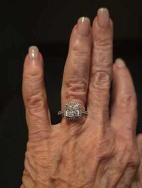 Sterling Silver 925 Halo Cushion-Cut Cubic Zirconia Engagement Ring - White